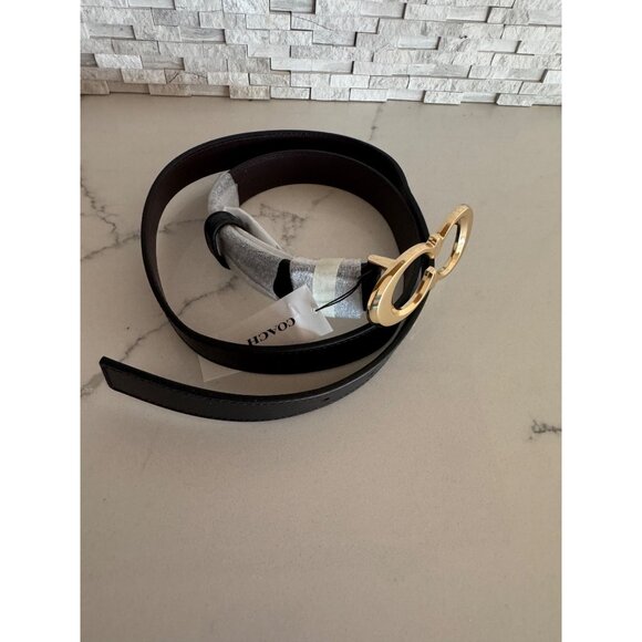 NWT Coach C1725 Signature Buckle Belt 25 Mm in Black Leather Gold Medium - Picture 4 of 5
